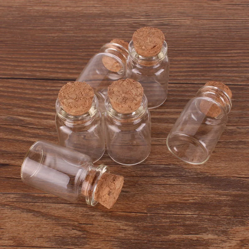 100pcs 22*35*12.5mm 6ml Mini Glass Perfume Spice Bottles Tiny Jars Vials With Cork Stopper pendant crafts wedding gift