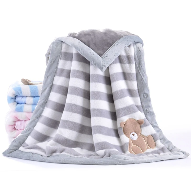 Baby Decke Thermische Verdicken Fleece Gestreiften Decke Infant Swaddle Nickerchen Empfang Kinderwagen Wrap Für Neugeborene Baby Bettwäsche Decken