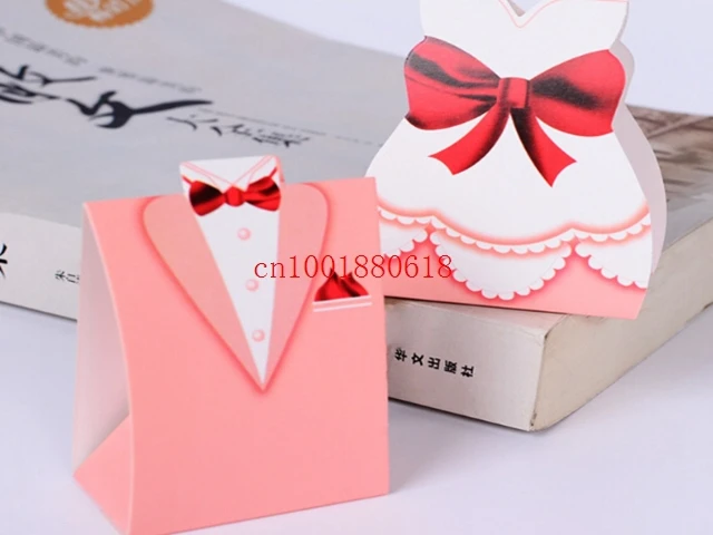 1000pcs/lot Free Shipping Big Pink Bride and Groom design sweet box candy chocolate boxes For Wedding party Favor gift