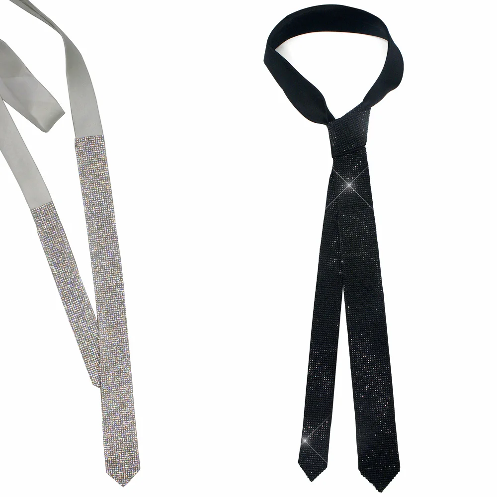 Handmade Black Laser Crystal Rhinestone Necktie Necklace for Performace Wedding Party Prom