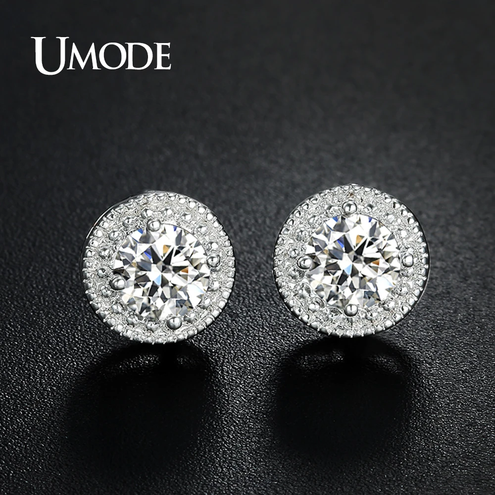 UMODE White Gold Color Micro Round CZ Crystal Stud Earrings for Women Jewelry Fashion Boucle D'oreille Femme Accessories UE0259