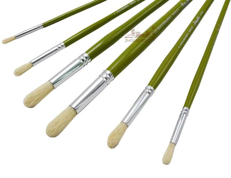 ZHOUXINXING 12Pcs Artista testa Rotonda Setole di suini Manico In Legno Acquerello Acrilico Pittura Ad Olio Insieme di Spazzola di Pittura di Arte Forniture