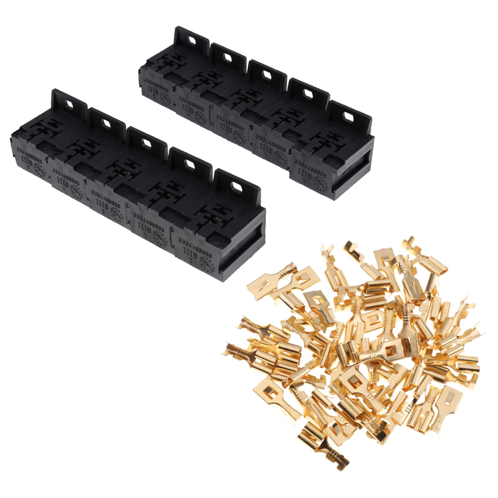 10 Pieces Automotive 30A-80A 5 Pin Relay Sockets Connector Holder With 50 Pieces 6.3mm Terminals