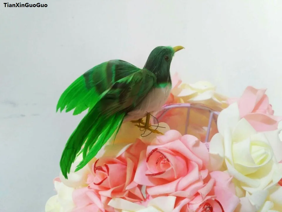 about 12x15cm coloured brown-green feathers bird hard model foam&feathers bird spreading wings,decoration craft s1293