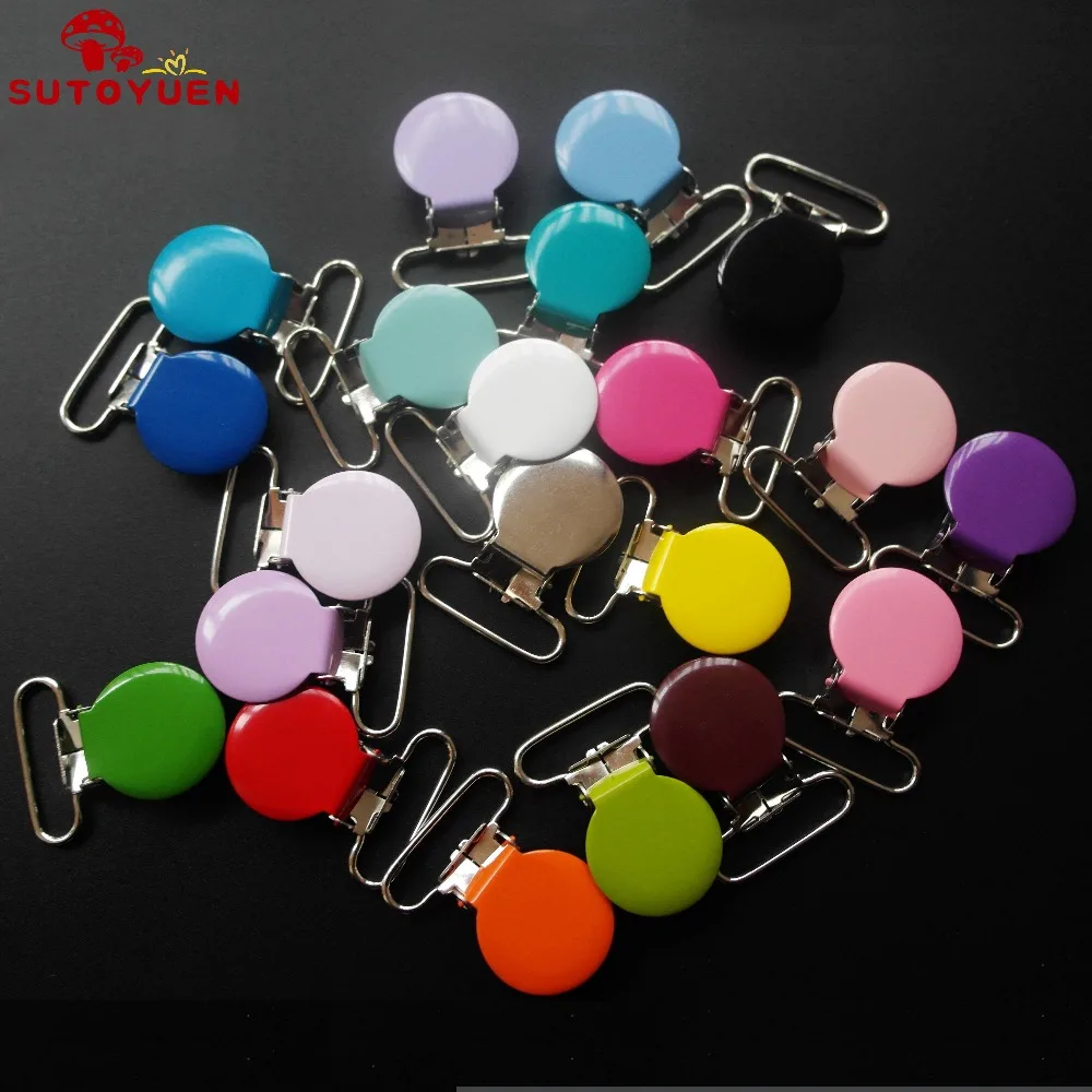 Free Shipping 50pcs/lot,Top Round shaped suspender clips in colored , wholesale suspender clips pacifier clips for 25mm ribbon