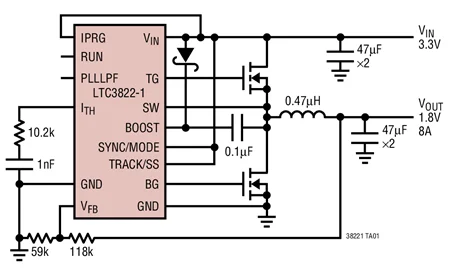 LTC3822 LTC3822EDD-1 - ไม่มี RSENSE, แรงดันไฟฟ้าขาเข้าต่ํา, คอนโทรลเลอร์ DC/DC แบบสเต็ปดาวน์แบบซิงโครนัส