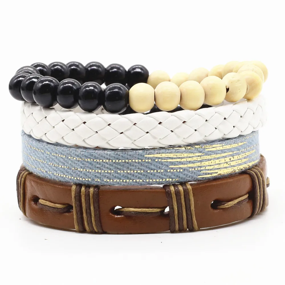 New Fashion Weave Vintage Beads Leather Black Male Men Bracelets Women Female Jewelry Accessories