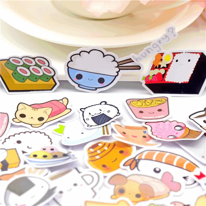36 autocollants kawaii pour scrapbooking, étiquette décorative, faite maison, expression alimentaire, scrapbooking, DIY bricolage, album photo artisanal, coffre