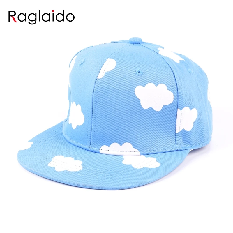 ladies hip hop hats pink and blue clouds in summer fresh and cute casual flat-brimmed hat print canvas baseball caps LQJ01038
