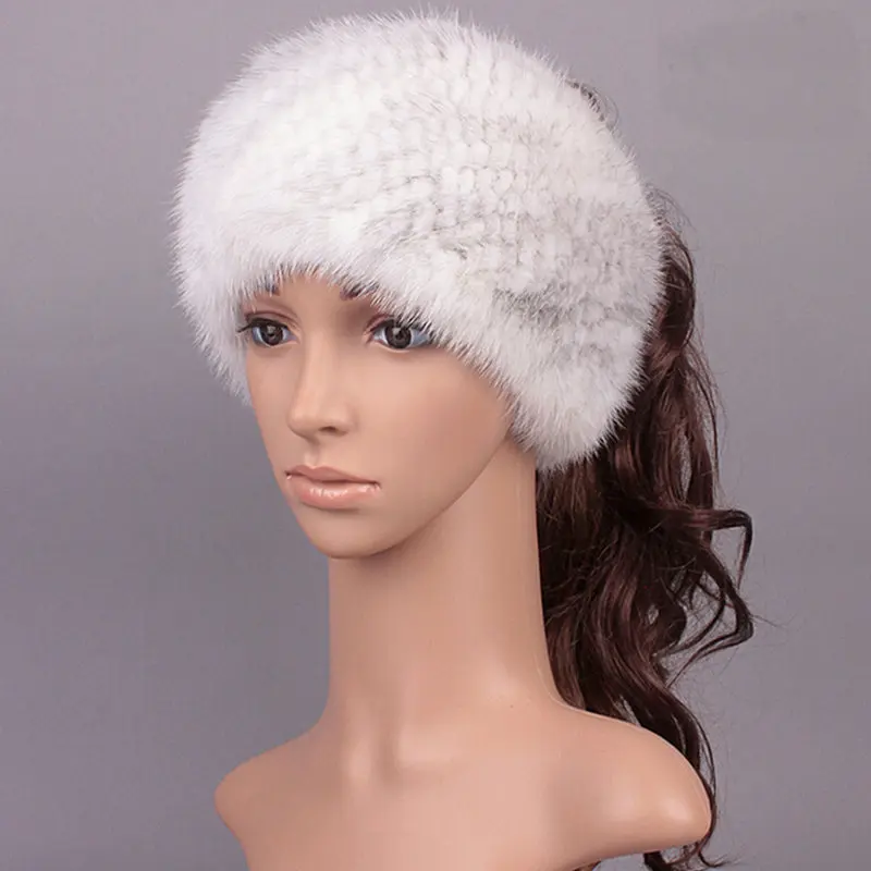 Plaid New arrival 2 Use Cap Knitted Scarf & Winter Hats for Women Real Mink Fur Winter Hat Knitted Warm Natural Mink Fur Scarves