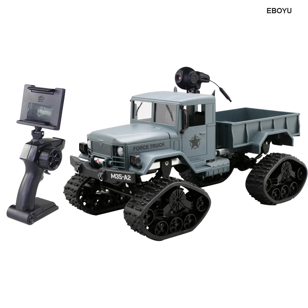 EBOYU FY001B RC Truck 2.4Ghz 1/16 4WD Snow TiresOff-road RC Car with Front Light WiFi FPV 480P HD Camera Military Truck RTR