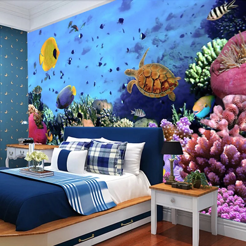 Photo Wallpaper 3D Stereo Underwater World Tropical Fish Wall Mural Living Room Sofa Backdrop Wall Painting Papel De Parede Sala