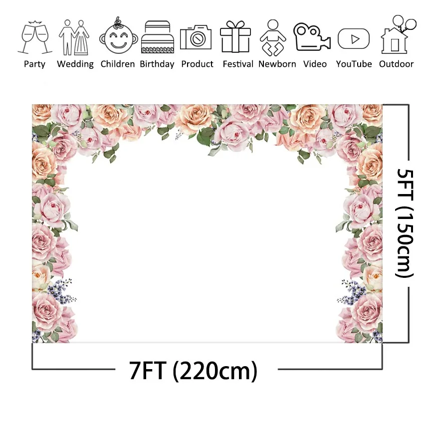 Wedding Backdrop Floral Party Banner Photo Studio Photography Background Bride Shower Birthday Party Celebration for Photo Booth