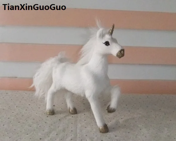 17x18cm White Unicorn Hard Model Simulation Polyethylene & Furs Cute Handicraft Decoration Gift