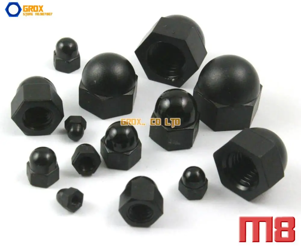 50 Pieces M8 Black Nylon Cap Acorn Hex Nut Insulation Nut