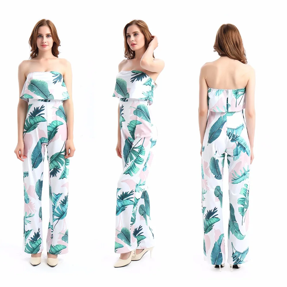 Ngọt ngào 2019 Mùa Hè Phụ Nữ Jumpsuit In Hoa Bodysuit bãi biển ống Lỏng Một mảnh Cộng Với kích thước Quần Áo