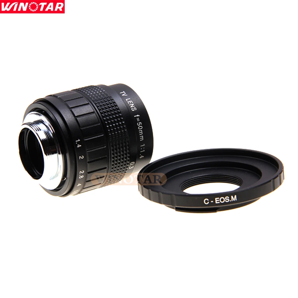 50mm F1.4 CCTV TV Movie lens+C Mount+Macro ring For Canon EOS M EOS M2 M3 M5 M6 M10 M50 M100 Mirrorless Camera
