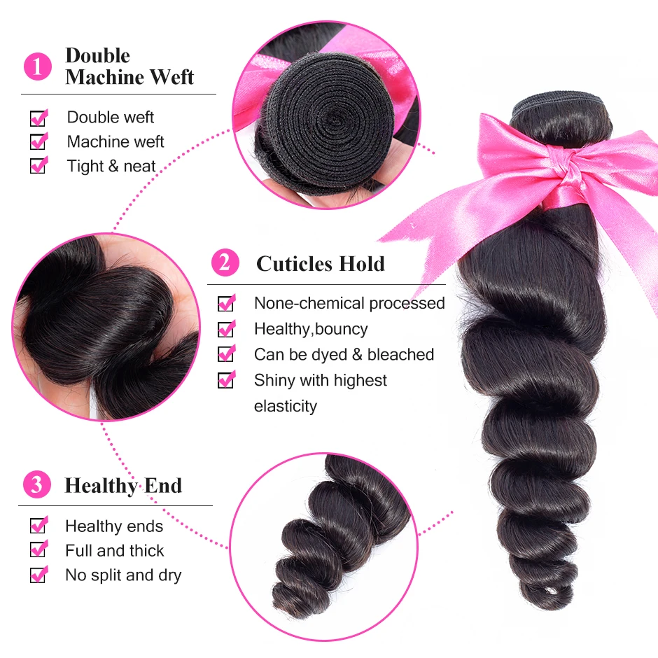 ISEE HAIR Brazilian Loose Wave Human Hair Extension 3 Bundles 100% Remy Hair Weave Bundles Nature Color bundles raw hair