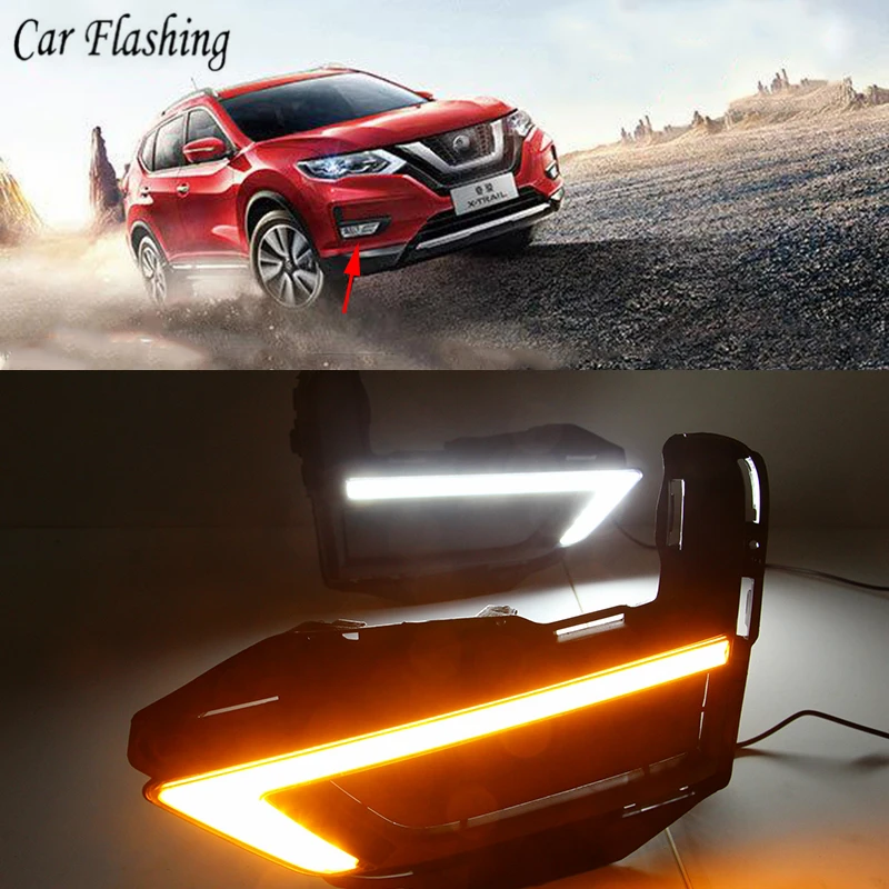 DRL For Nissan X-Trail X trail Rogue 2017 2018 2019 2020 Daytime Running Lights fog lamp cover Daylight turn signal