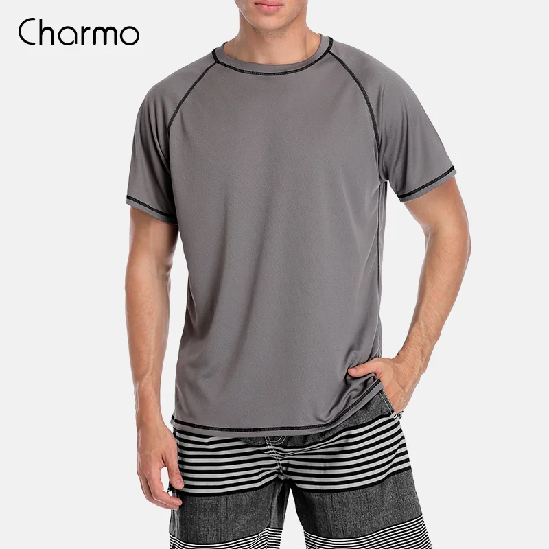 

Charmo Men Rashguard Dry-Fit Short Shirt Men Diving Shirts Surf Rash Guards Top UPF 50+ Breathable Rashguard T-Shirt Beach Wear