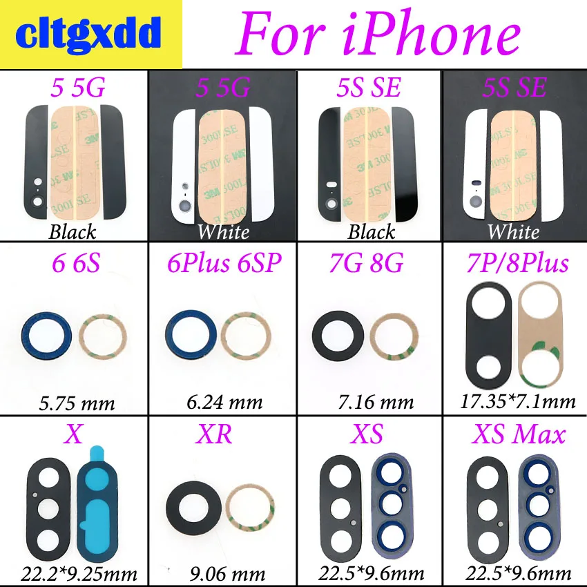 

cltgxdd Glass Camera Lens with Tape Replacement for Apple iPhone X XS Max XR 8P 8 7 6SP 6s 6 plus 5 5S SE Crystal Camera Lens