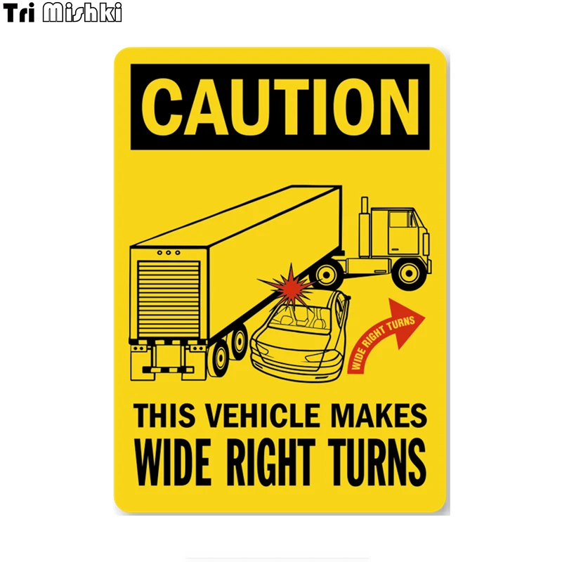 Tri Mishki Wcs737 Warning Vehicle Caution Wide Right Turns Car Sticker Funny Colorful Truck Decals Long Carr