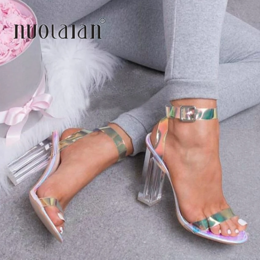 2023 Fashion PVC Women Sandals Summer Open Toed High Heels Women Transparent Heel Sandals Woman Party Shoes Discount Pumps 11CM