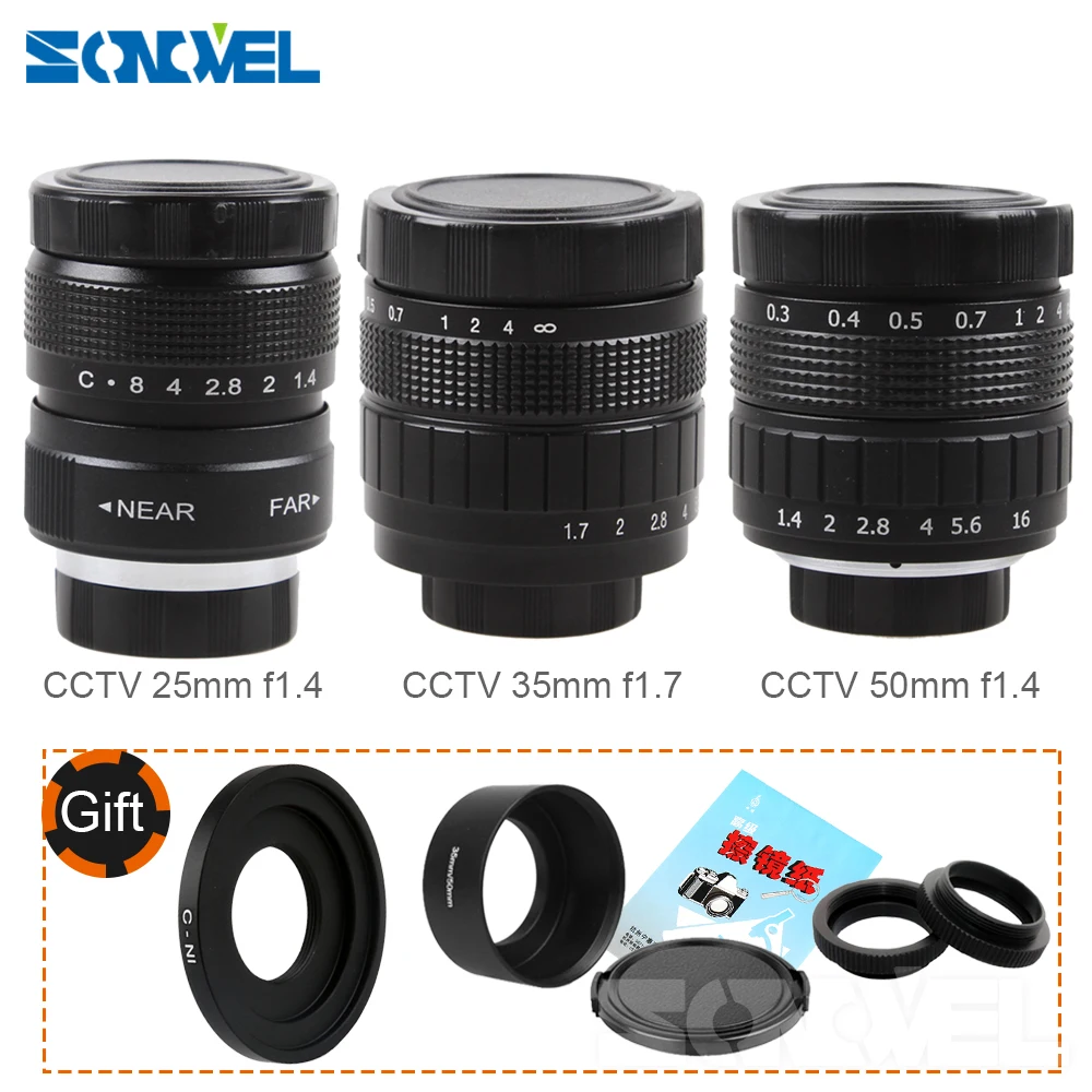 

FUJIAN 3in1 CCTV 25mm f1.4 Lens / 35mm f1.7 Lens/ 50mm f1.4 Lens Mount Ring Kit for Nikon 1 J5 J4 J3 J2 J1 V3 V2 V1 S1 S2