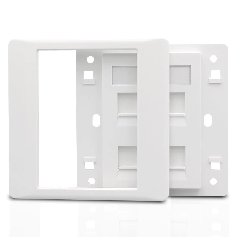 Cat 6 Tipe 4 Port RJ45 Internet Wall Outlet Faceplate 86X86Mm dengan Empat CAT.6 Jack Keystone untuk LAN Ethernet Cover Panel