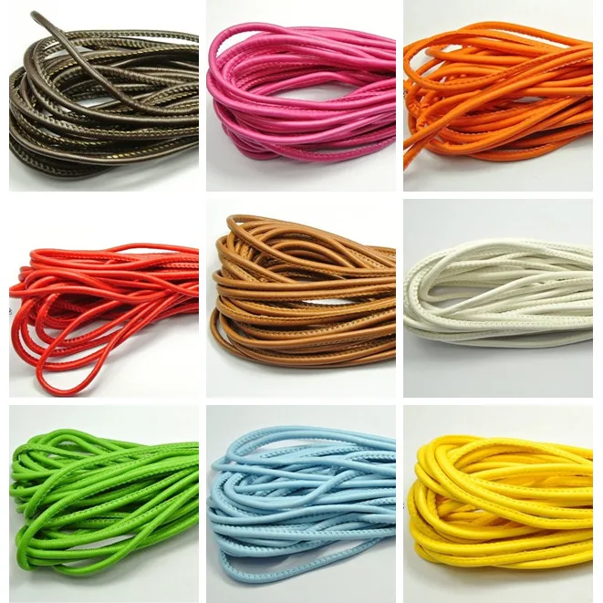 10 meter diy material PU Leather Chain 4MM bracelet necklace cord Stitched Round Soft Synthetic  String Jewelry Cord