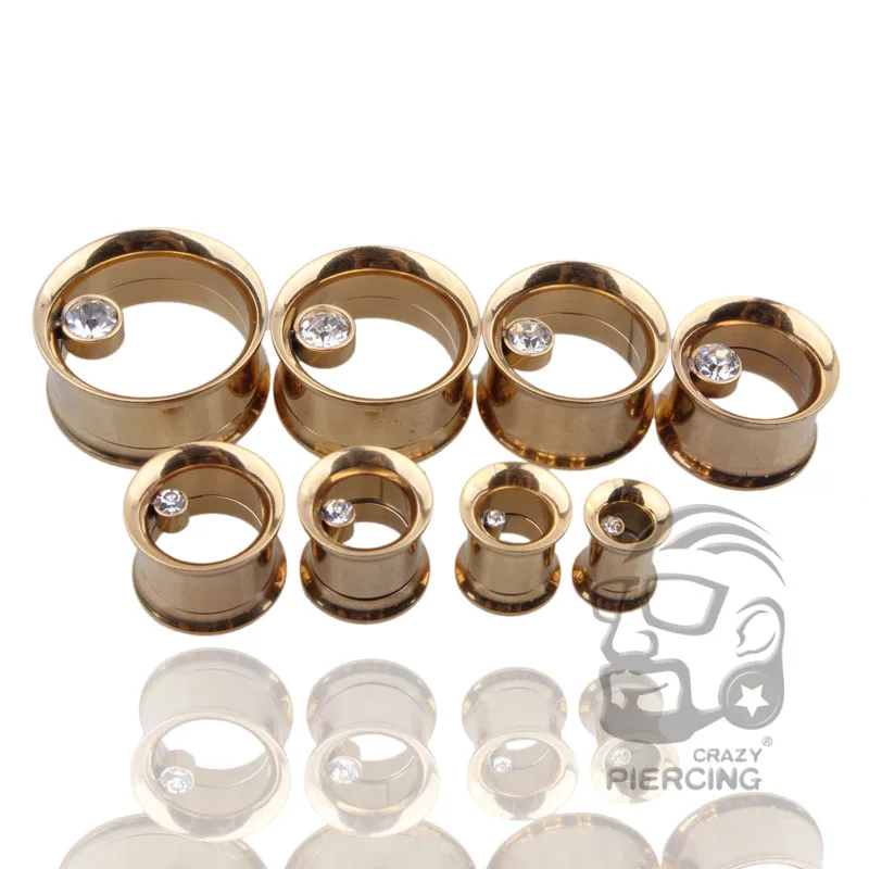 2pcs Body Piercing Jewelry Ear Plugs Surgical Stainless Steel Gold Doulbe Flares Flesh Tunnels Ear Gauges Tunnels Expander