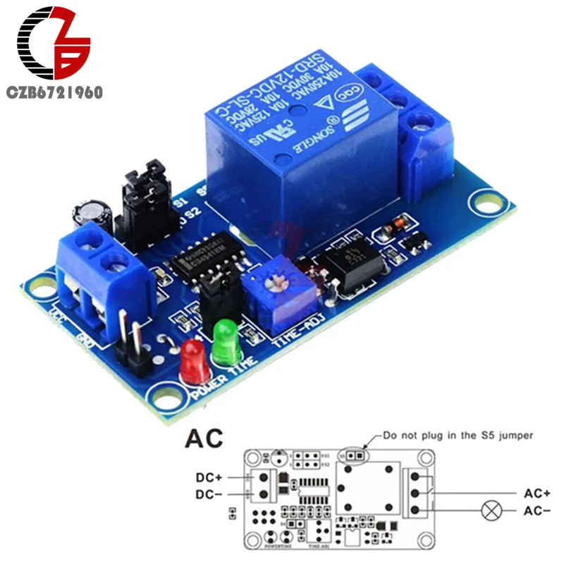 タイマーリレーモジュール,通常の開いた時間遅延,リレー,調整可能なスイッチ,LEDインジケーター,12v