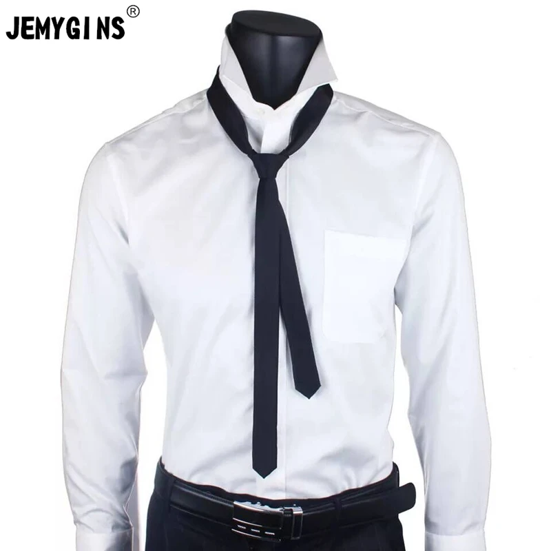 JEMYGINS-Gravata Skinny Slim Masculina, 100% Seda, Preto Puro, Alta Qualidade, Clássico, Negócios, Casual, Festa, Casamento, 5cm