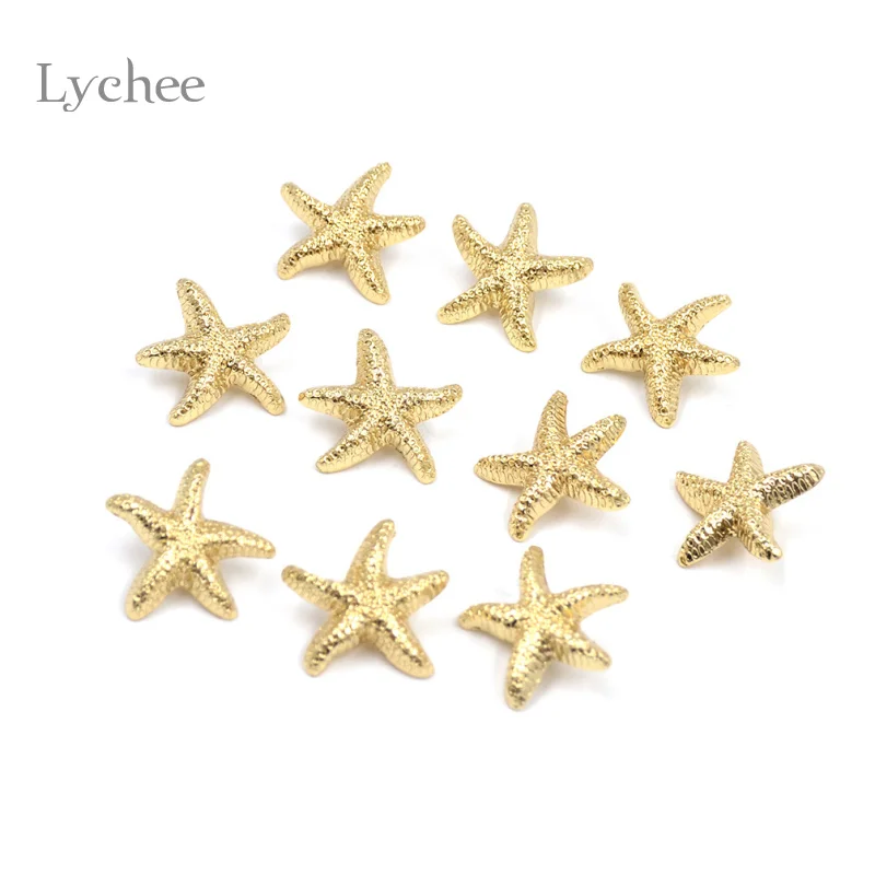 Lychee Life 10 pezzi/lottp bottone da cucire in metallo Scrapbooking Sea Series scintillanti stelle marine conchiglie Jeans bottoni decorativi