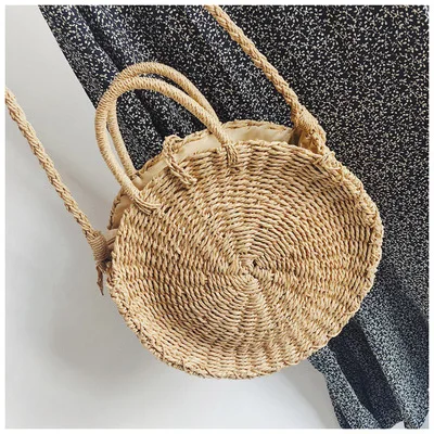 2018 Moroccan Palm Basket Bag Women Hand Woven Round Straw Bags Natural Oval Beach Bag Big Tote Circle Handbag