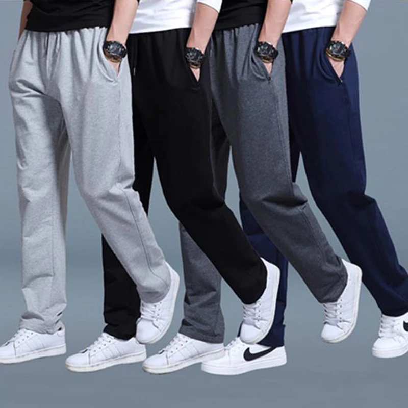 2025 New Pure Cotton Sportwear Men's Casual Pants Spring Summer Sweatpants Plus Size Loose Straight Trousers Joggers Streetwear