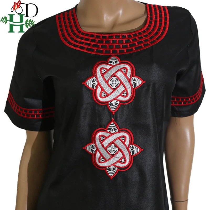 H&D 2022 African Women Clothing Short Sleeve Dashiki Set Embroidery Floral White Black Lady Blouse Top with Pants Robe Africaine