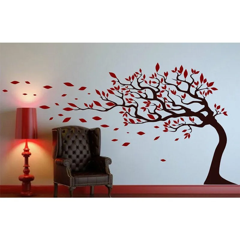 New Tree With Leaves Blowing In The Wind Wall Sticker EASY TO APPLY WALL DECAL