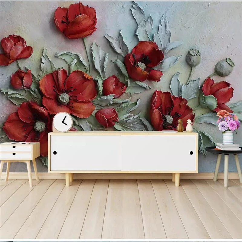 beibehang Custom wallpaper 3D stereo photo mural embossed red beauty living room wallpaper decoration painting papel de parede