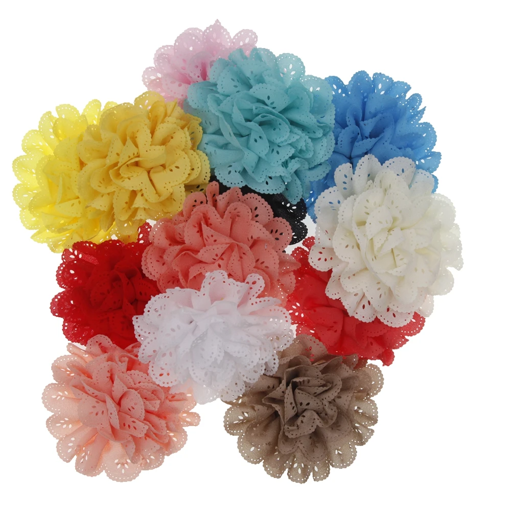 2019 Newborn 11cm Handmade Fabric Hair band DIY Flowers without headband Rose Girls Mesh Flower Accessories NO clip 10Pcs/lot