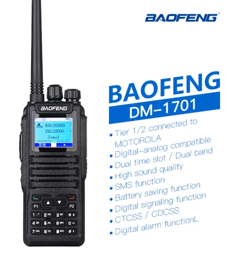 New launch DMR Baofeng dual mode analog & Digital walkie talkie DM-1701 Tier 1+2 Dual Time Slot DM1701 Ham Dual band Radio