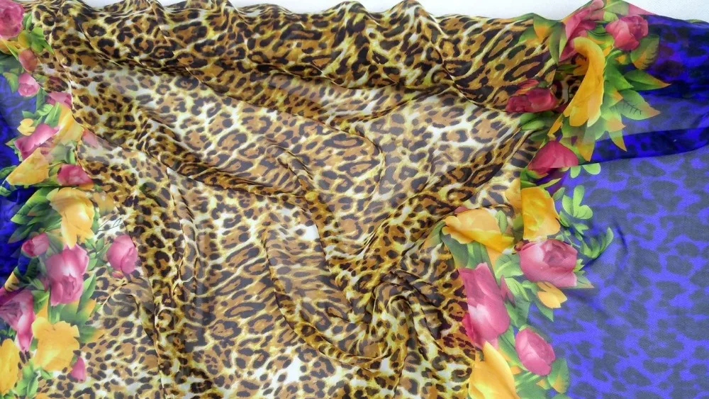 Pure Natural Silk Fabric Leopard Flowers Prints Super Thin 100% Mulberry Silk Chiffon Fabric Textile For Dress Cloth Scarf Telas