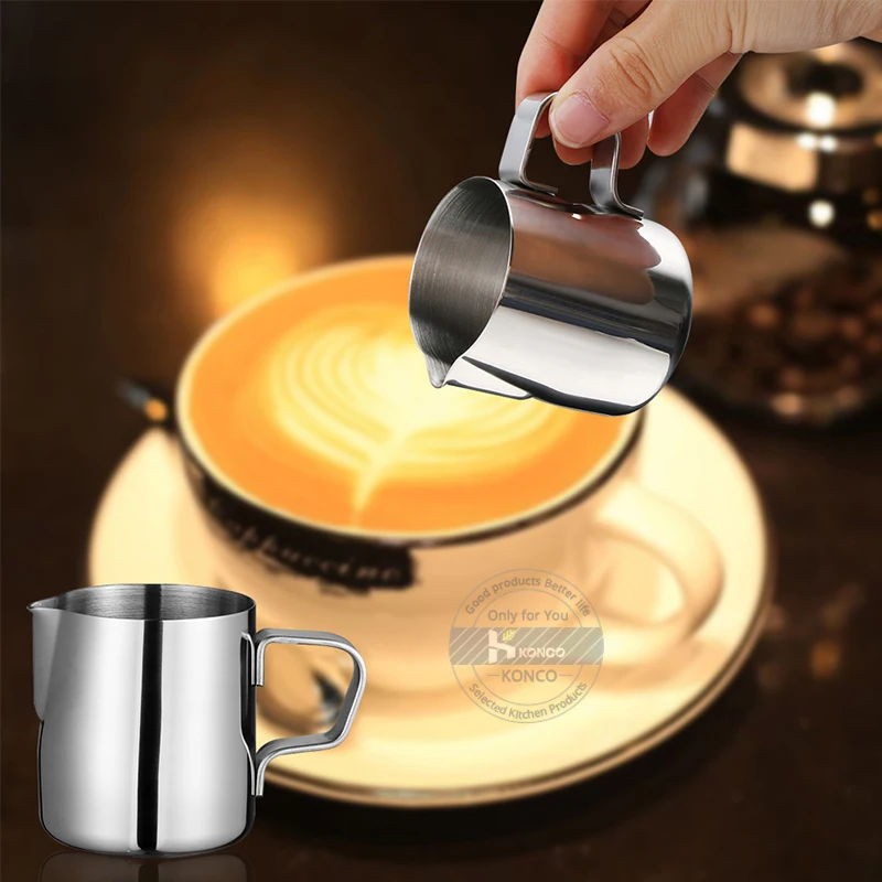 Konco 150ml Stainless Steel Milk Frothing Pitcher Coffee cup Boiler Cup Jug Creamer for Barista Espresso Machines