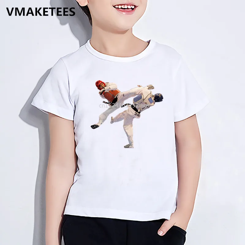 Crianças verão manga curta meninas & meninos t camisa crianças coreia taekwondo impresso camiseta engraçado casual roupas de bebê, hkp631