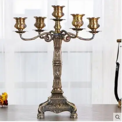 luxury bronze color 5 arm metal canlde holders birthday candles candle jars table centerpiece for candele decorative  ZT172