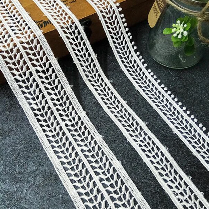 2 Yards/Lot Symmetrical Leaves White Lace Ribbon Trims Collar  Trim Embroidered For Sewing Decoration African  Fabric