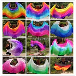 Free-Shiping 100% real Silk hand Scarf for Belly Dance nice Gradient color Stage performance Show silk Veils Shawls high quality