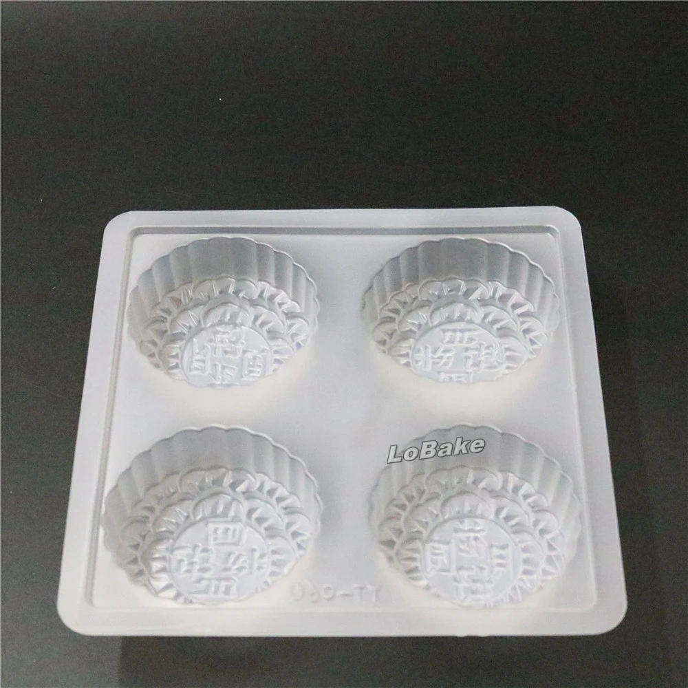 (5pcs/lot) Latest 4 Cavities convex round diameter 7.5*height 3.5cm HUA HAO YUE YUAN Shape Plastic Jelly pudding mooncake Mold