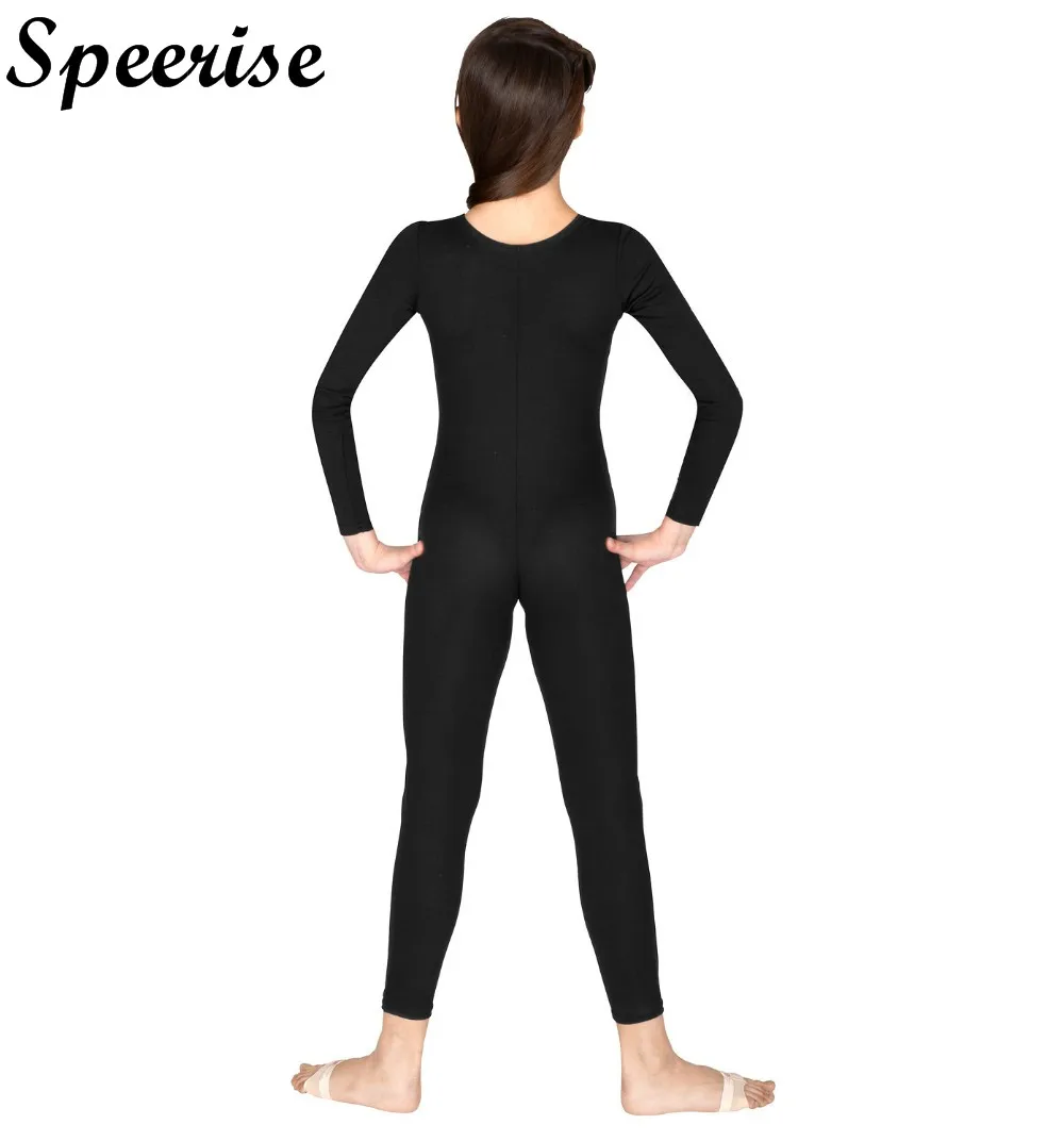 SPEERISE Girls Long Sleeve Unitard Boys Skin Tight Jumpsuit Spandex  Full Body Scoop Neck Ballet Costumes