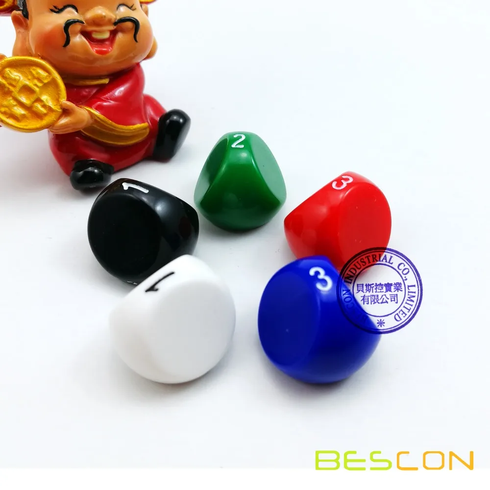 Bescon New Style Polyhedral Dice 3-sided Gaming Dice, D3 die, D3 dice, 3 Sides Dice, 3 Sided Cube, 5 Assorted Opaque Color